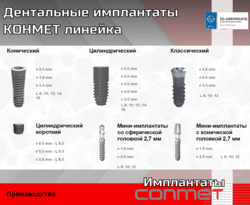 Дентальные имплантаты КОНМЕТ линейка (титановый сплав Ti6Al7Nb)
