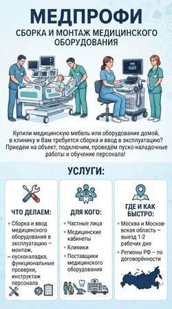 Установка и сборка медицинского оборудования и мебели